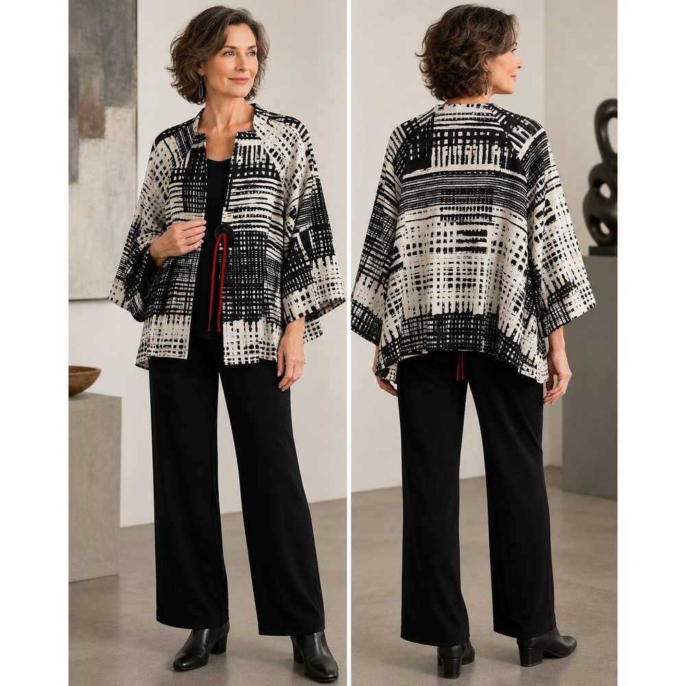 IC by Connie K Abstract Grid Button Jacket Topper Black White XL Abstract *Flaw - Picture 14 of 15